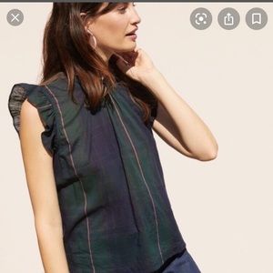 Anthropologie Plaid Ruffle Sleeve Top